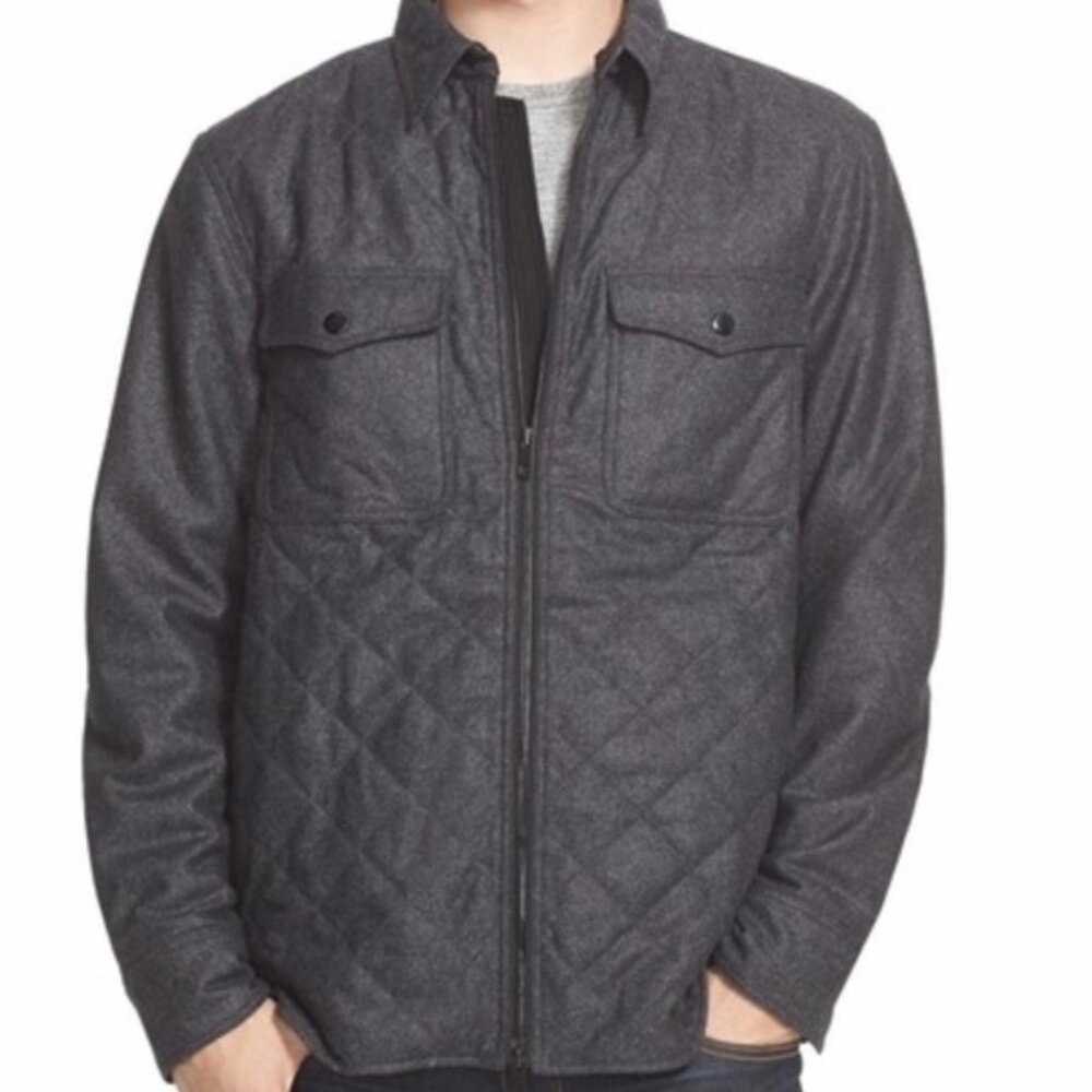 Rag & Bone men L quilted shield Bomber jacket grey wool blend academia preppy